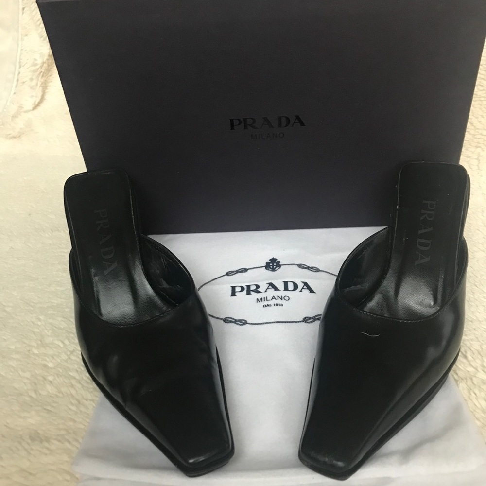 Prada Black Leather Mules